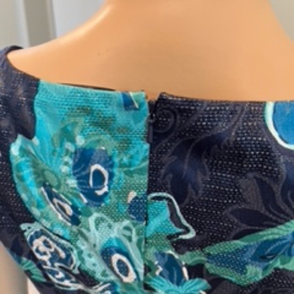 Tory Burch Black, Blue & Teal Sleeveless Silk Blend Fit & Flare Dress Si… - Picture 6 of 16